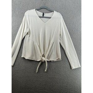 Alya Womens V-Neck Long Sleeve Tie Front Top Size  Large Ivory